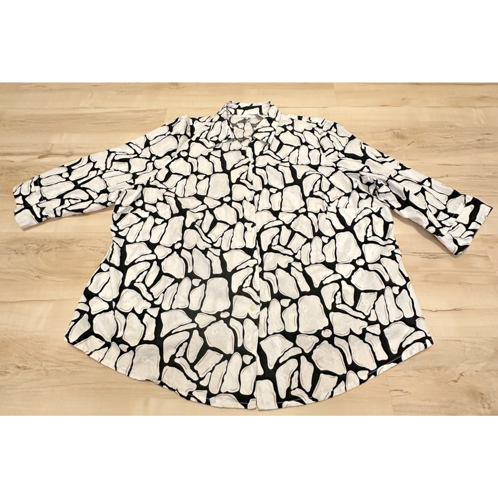 Kim Rogers 24W Blouse‎ Cotton Embroidered Button Front Abstract Print Multicolor